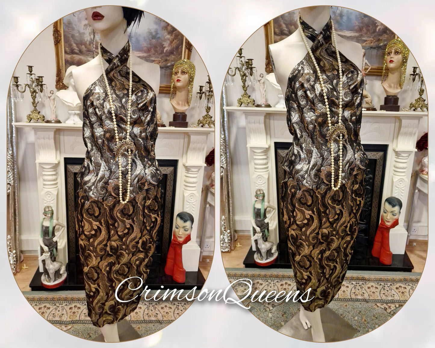 Outstanding Avant Garde Retro Vamp vintage mesmerising gold lame Gatsby metallic 1920s 1930s dress size UK 12 US 8