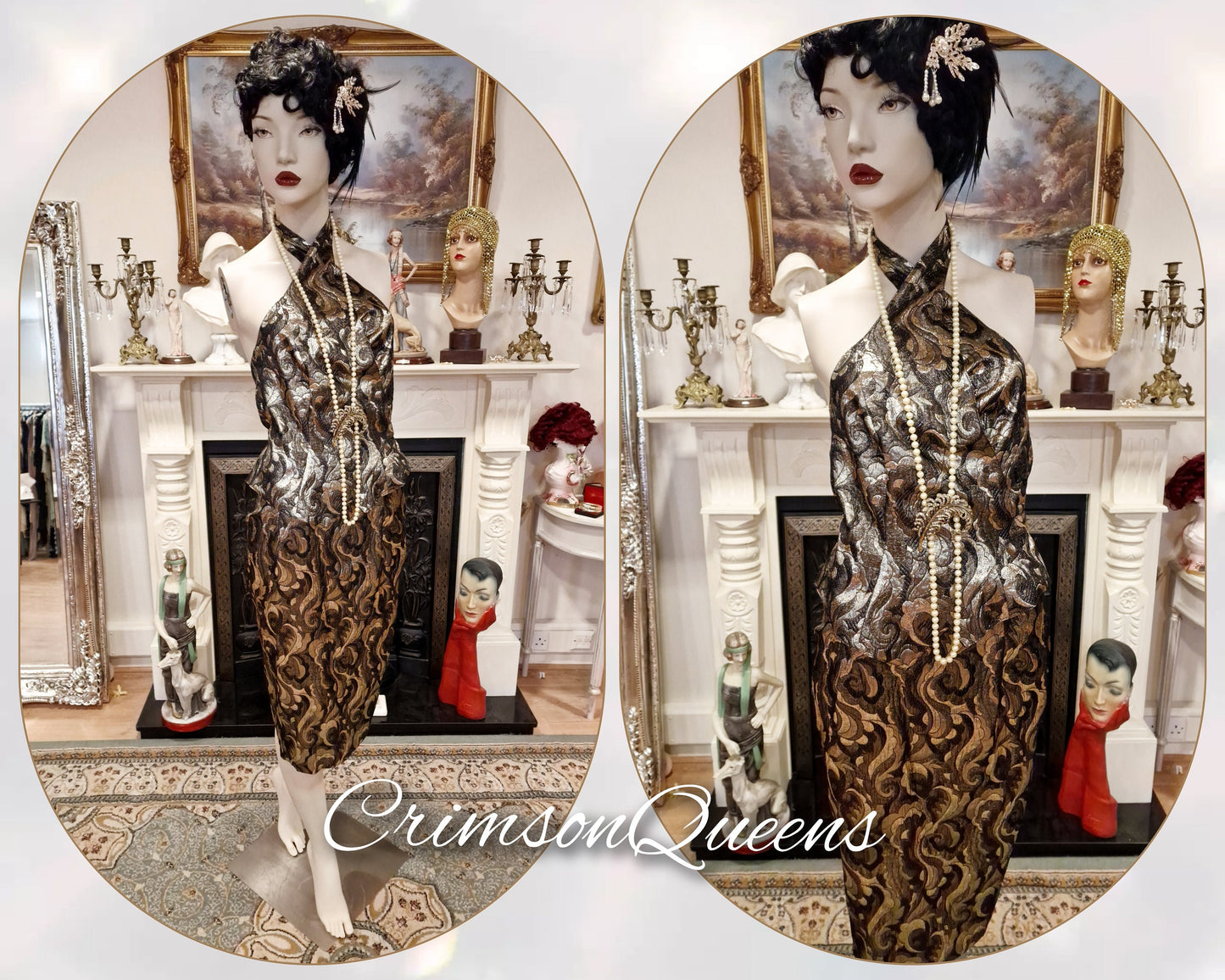 Outstanding Avant Garde Retro Vamp vintage mesmerising gold lame Gatsby metallic 1920s 1930s dress size UK 12 US 8