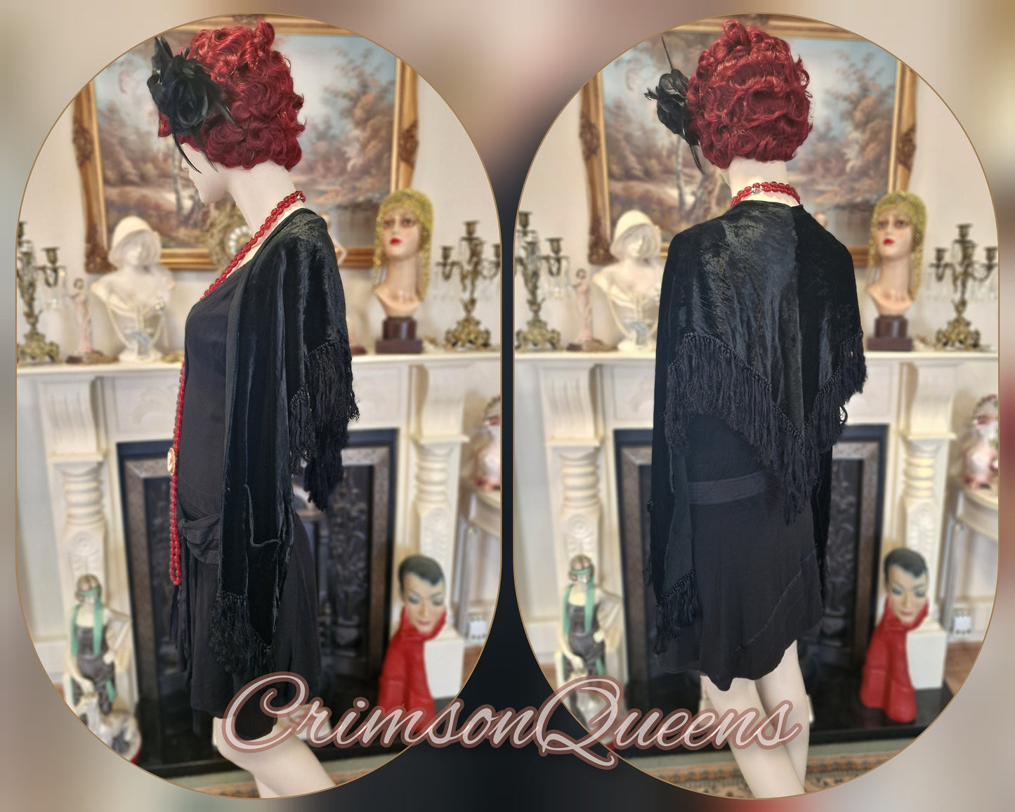 Vintage little black Flapper dress Great Gatsby dress 1920s dress Art Deco silk mesh dress 1920s  dress Size UK 8  US 4