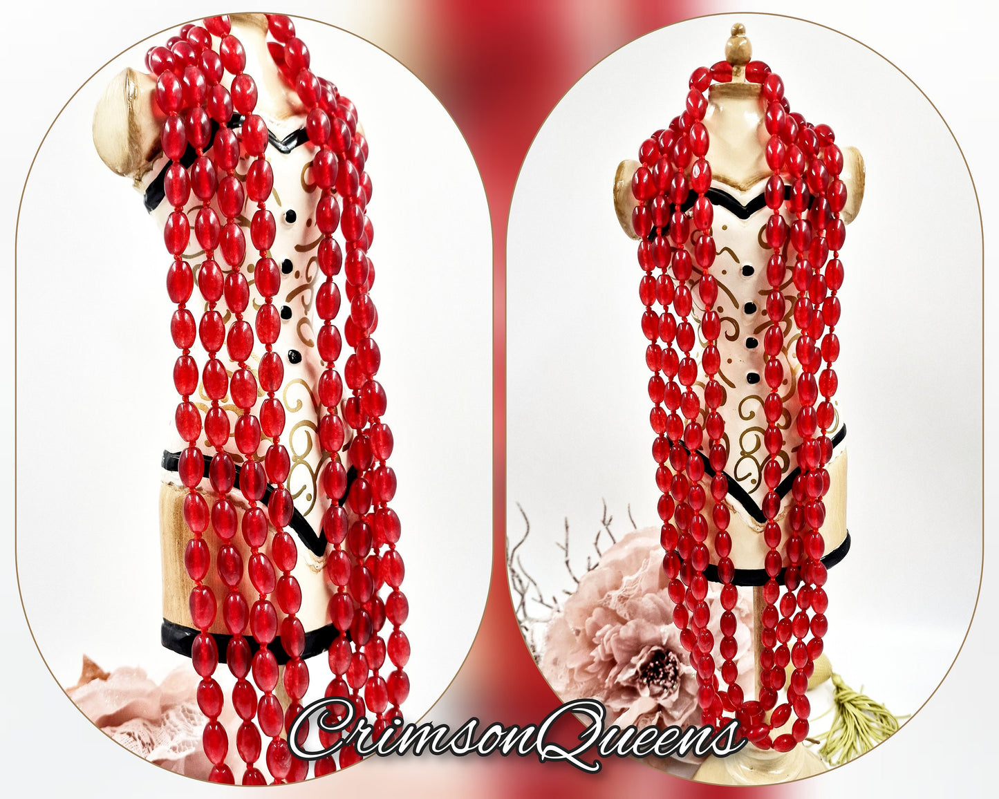 Vintage Romantic 1920's red glass beads Art Deco gypsy bohrmian 2.5 meters 100 " long flapper long opera necklace