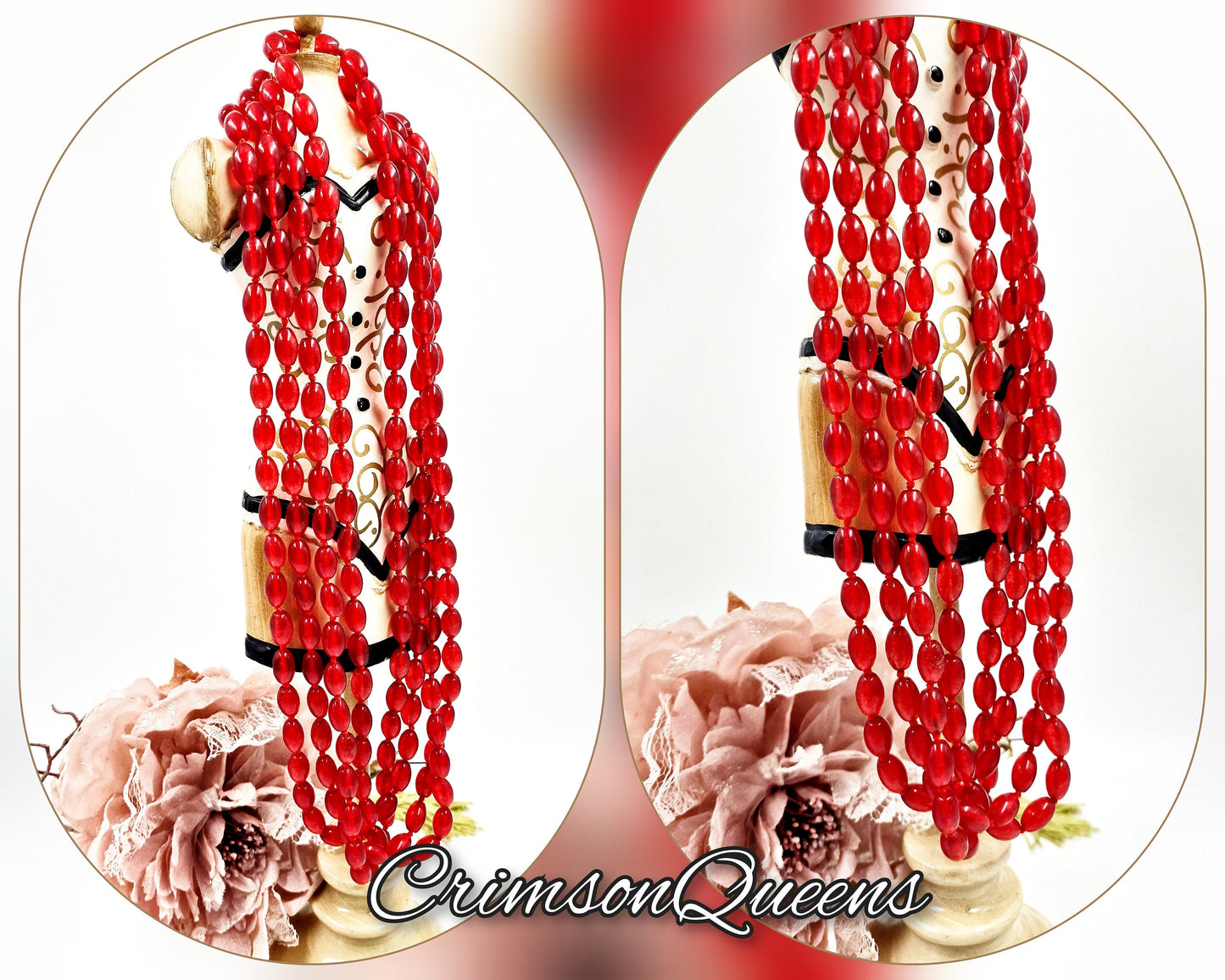 Vintage Romantic 1920's red glass beads Art Deco gypsy bohrmian 2.5 meters 100 " long flapper long opera necklace