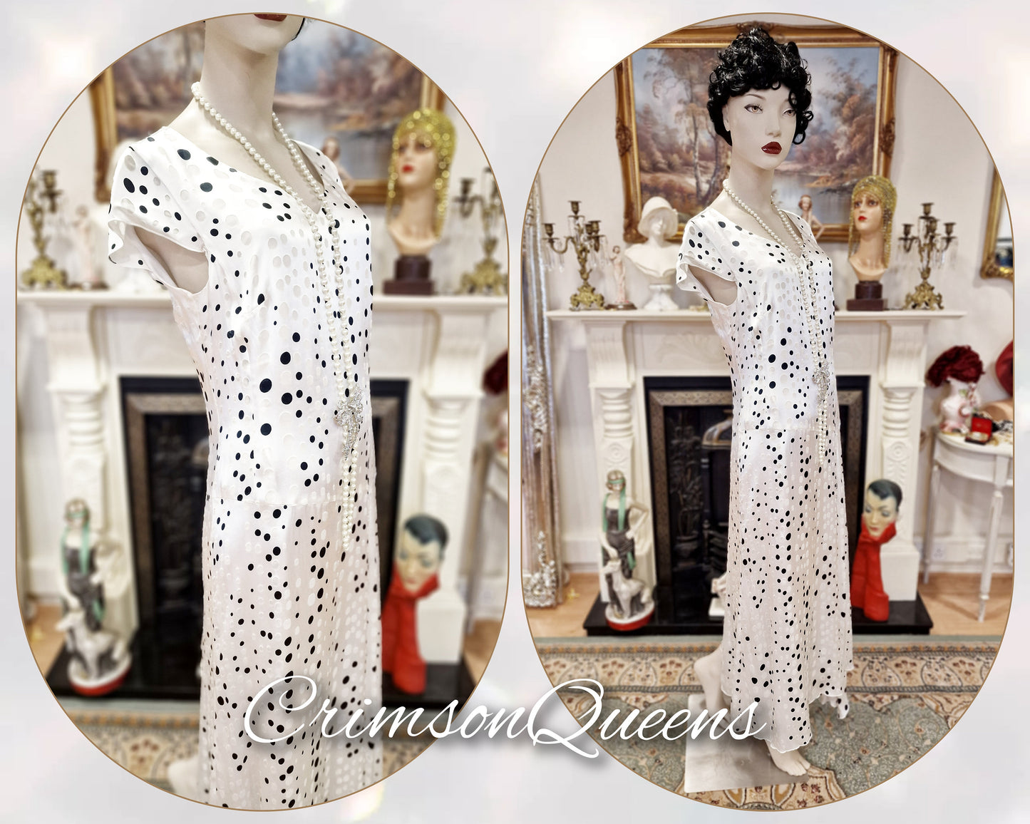 1930s  Vintage Downton Abbey dress Avant Garde 100% silk Devore bias cut  polka-dot spotty black and white monochrome dress size UK 12  US 8