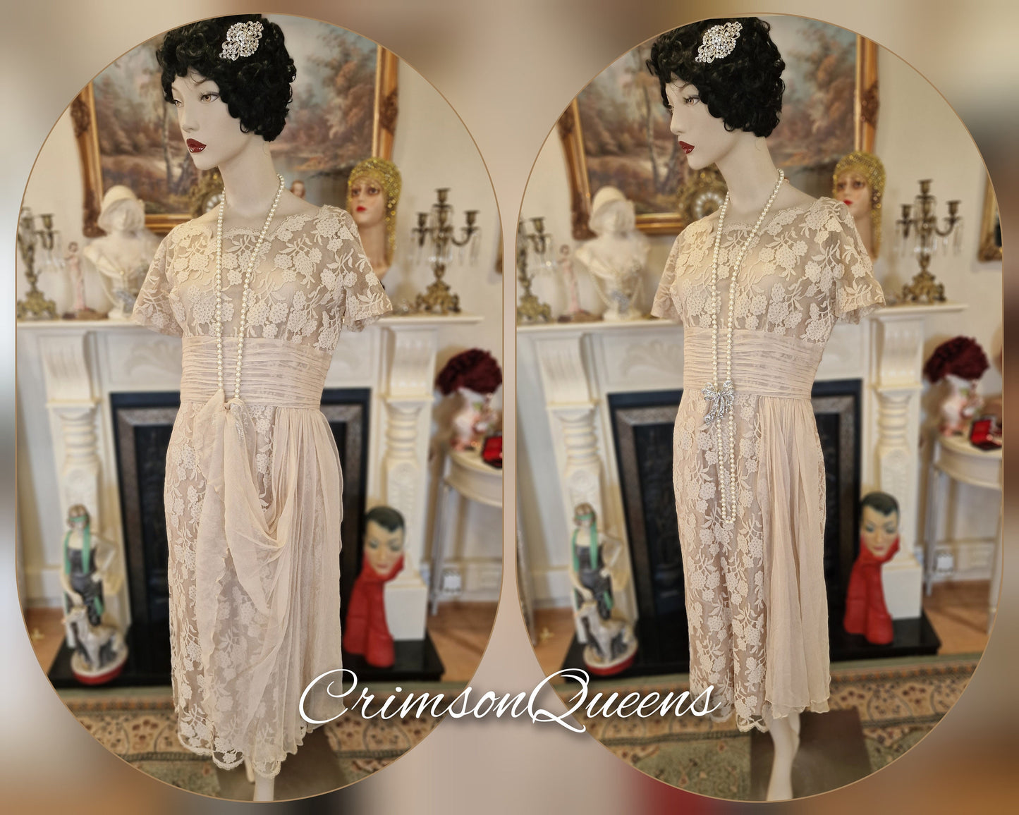 Downton Abbey dress Great Gatsby dress 1920s dress vintage lace dress 1920s garden suit dress coat duster size UK 12 US 8