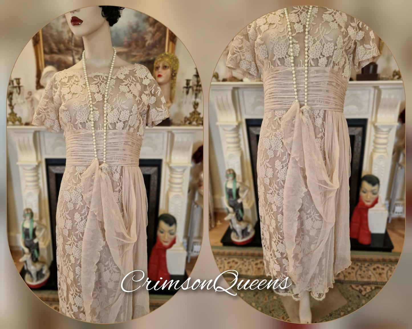 Downton Abbey dress Great Gatsby dress 1920s dress vintage lace dress 1920s garden suit dress coat duster size UK 12 US 8