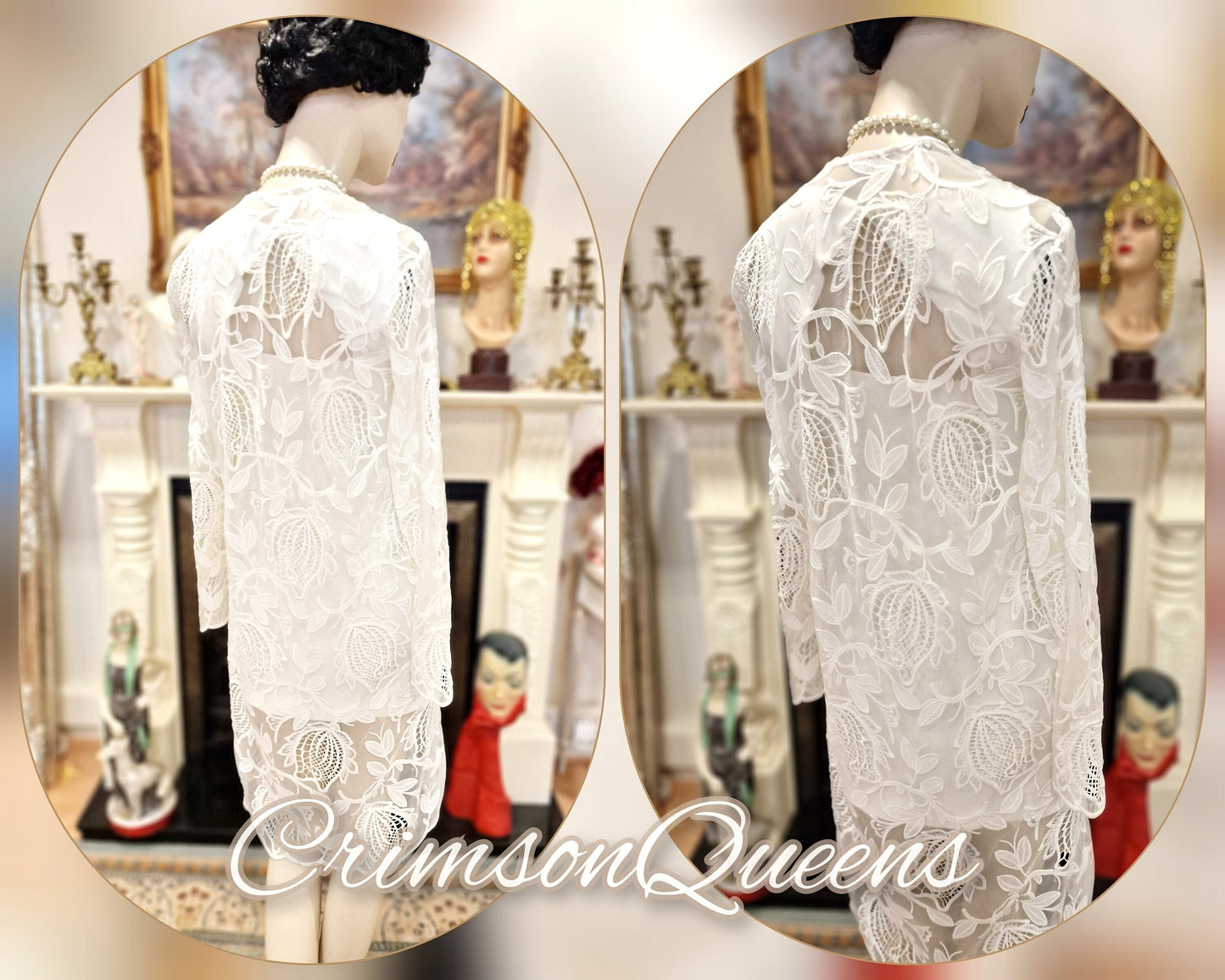 Art Deco Vintage 1920s 1970s Lace Beaded Downton Abbey Great Gatsby flapper wedding dress  size UK 6 US 2
