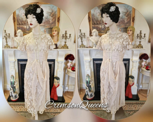 Downton Abbey dress Great Gatsby dress 1920s dress vintage lace dress 1920s garden suit dress coat duster size UK 12 US 8