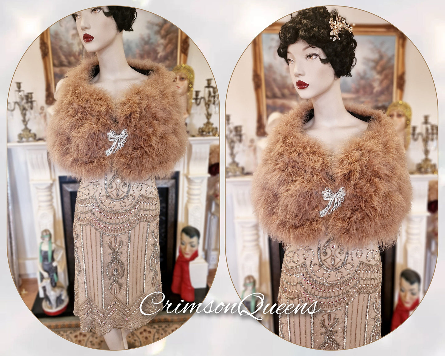 Vintage Great Gatsby pale gold beaded embellished shell flapper style dress 1920s beaded embellished dress UK 8 US 4