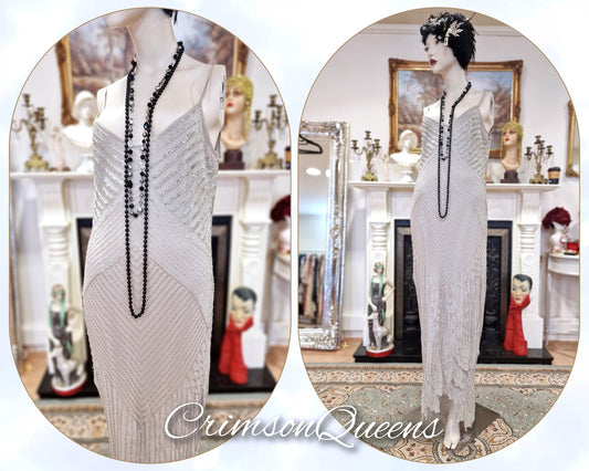 Flapper dress 1920s dress Downton Abbey dress Great Gatsby dress 1930s dress 1930s flapper silver silk evening dress size UK 16 US 12