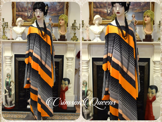 Vintage flapper psychedelic stripes retro funky oriental batwings kimono style maternity pregnancy dress 1920s dress size UK up to 16 US 12