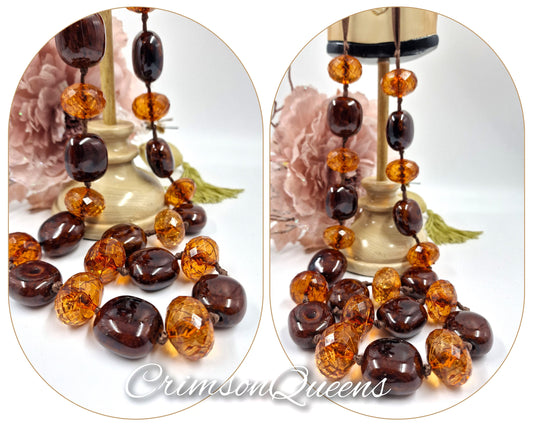 Amber beads and chesnut enamel gypsy flapper 1920s bohemian style necklace