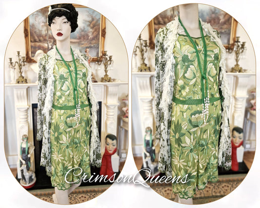 Great Gatsby Flapper dress 1930s dress 1920s dress vintage embroidered Floral Downton Abbey cocktail garden dress and coat size UK 8 US 4