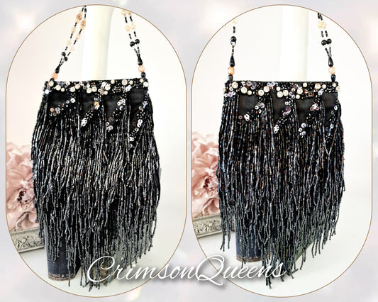 Flapper evening bag 1920s tasseled bag flapper beaded bag vintage beaded bag Black beaded tassel bag Art Deco evening bag purse