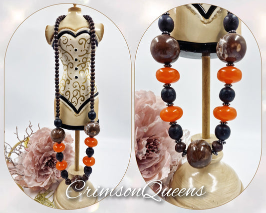 Art Deco wooden balls beads and bakelite posished beads bohemian gypsy oversized necklace and chunky statement heavy retro necklace