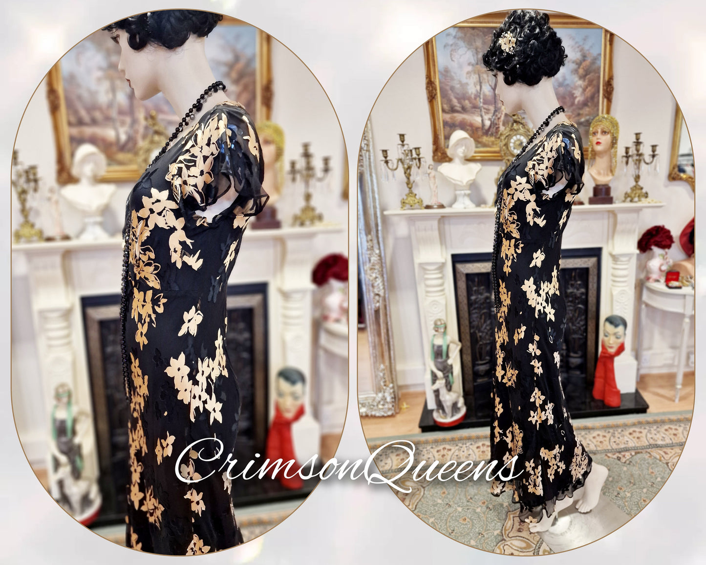 1930s gown Silk devore gown Great Gatsby gown  Downton Abbey gown Oriental Devore Silk Velvet Floral Dress Evening Gown Size UK 12 US 8