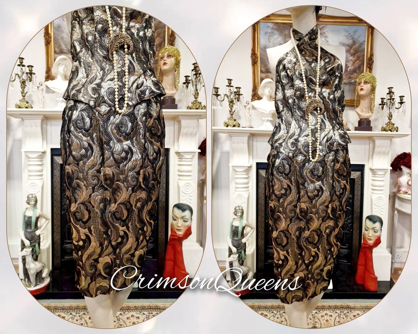 Outstanding Avant Garde Retro Vamp vintage mesmerising gold lame Gatsby metallic 1920s 1930s dress size UK 12 US 8