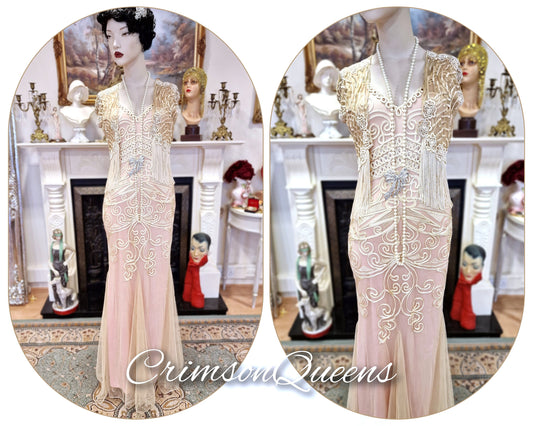 Art Deco vintage 1920s dress 1930s Great Gatsby charleston maxi  chiffon romantic Downton Abbey dress size UK 12  US 8